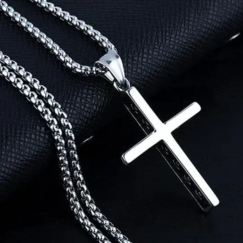 

HNSP Stainless Steel Chain 3D Cross Necklace Pendant For Men Male Boy Gift 2020 New