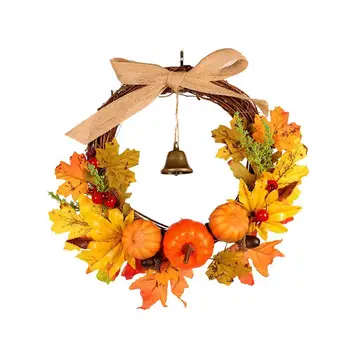 

Pumpkin Berry Maple Leaf Bells Wreath Hanging Ornament Wall Party Door Leaves Artificial For Home Autumn Garland Decor Hall B1A0
