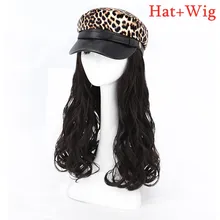 Прямая поставка, модный дизайн, женские леопардовые темно-синие Шапки, длинные волнистые волосы, парик, шапка, коричневый, черный, натуральные парики для женщин, девушек, Солнцезащитная шляпа