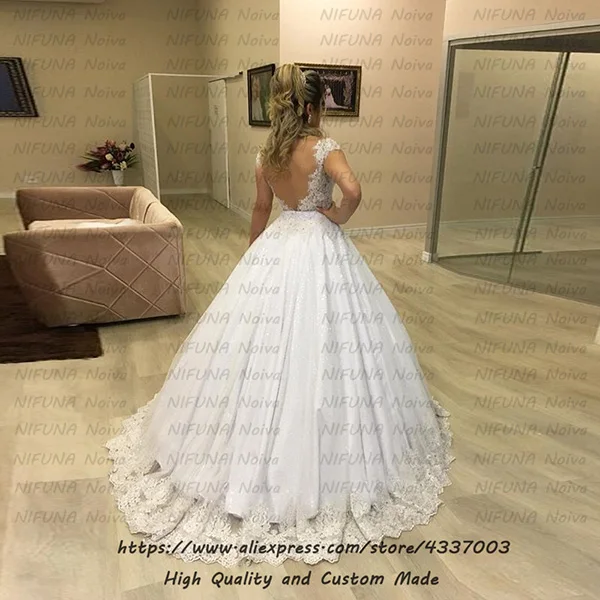 Свадебное платье vestido de noiva 2 em 1 со съемным шлейфом из двух частей сексуальное кружевное свадебное платье с бисером 2 в 1 бальное платье Свадебные платья - Цвет: White Color Skin Net