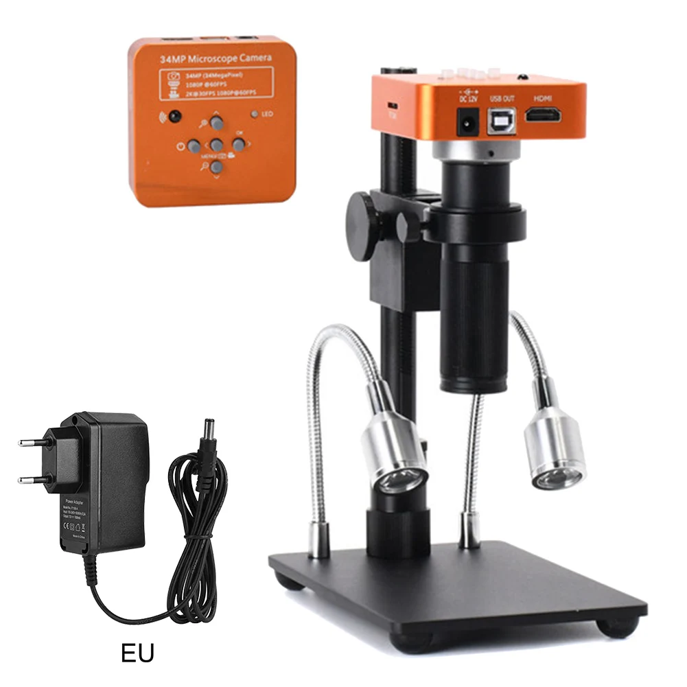 Orange EU Plug 34MP HDMI USB промышленный микроскоп камера высокой четкости цифровой 150X Лупа объектив для камеры s телефон DIY ремонт FKU6 - Цвет: Orange EU Plug