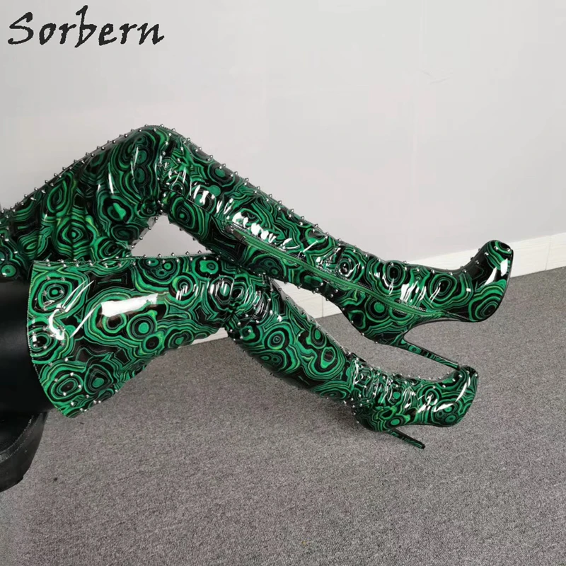 Sorbern Vortex промежность бедра высокие женские сапоги Платформа Высокий каблук заклепки пользовательские ширина длина зимняя обувь женские новые