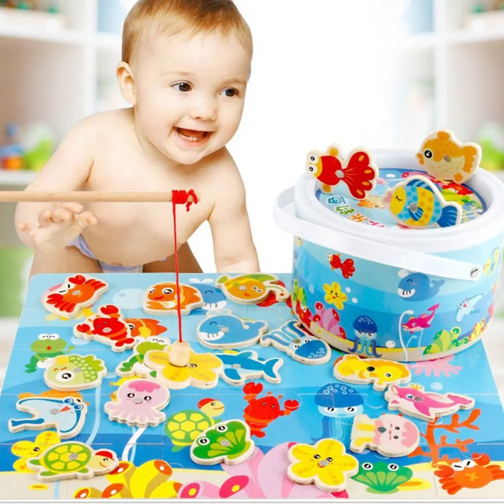 Деревянные магнитные игрушки для рыбалки, набор для детской ванны, обучающая игрушка, игровой набор для рыбалки, детские домашние игрушки для рыбалки