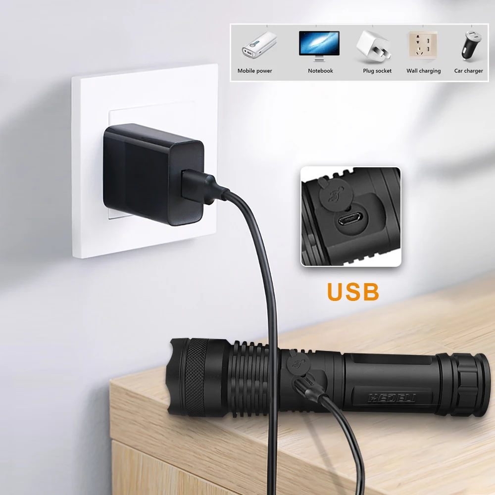 90000LM USB перезаряжаемые xhp50.2 светодиодная вспышка светильник 18650 фонарь Мощный