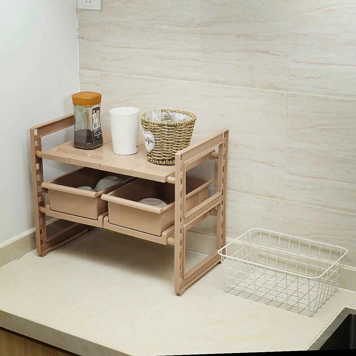 

Hot Retractable 2 Tiers Under Sink Shelf Kitchen Storage Rack Holder Organizer Stand Home Kitchen Storage Tools Drawer Drain Rac