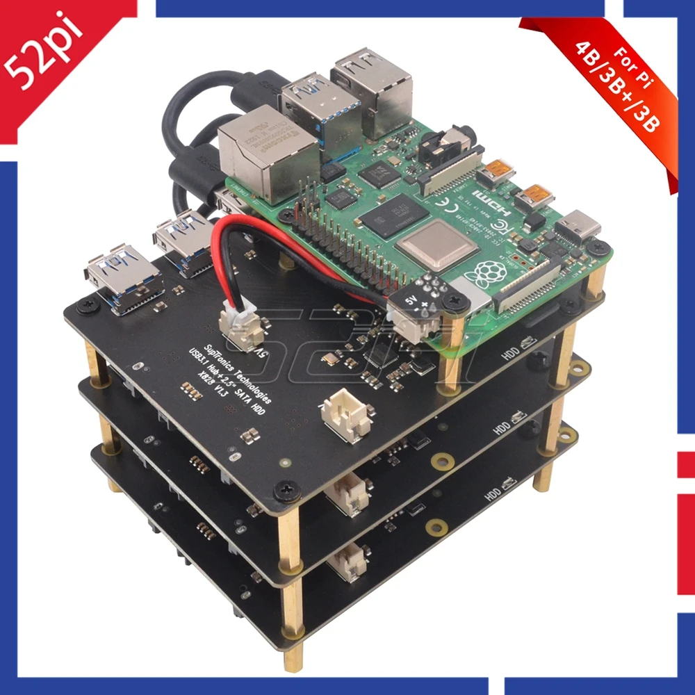 Составная Плата расширения 52Pi Raspberry X828 2 5 дюйма SATA HDD/SSD USB3.0 хаб для Pi 4 B/3B +/3B/2B/1B