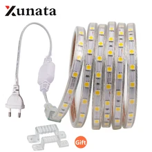 Штепсельная Вилка европейского стандарта с регулируемой яркостью Водонепроницаемый сад на открытом воздухе Кухня 220V белый/красный/синий/зеленый Светодиодные ленты 5050 60 Светодиодный s/m гибкий светодиодный светильник полосы