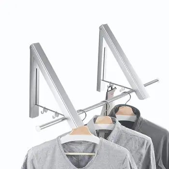 

Folding Clothes Hanger Adjustable Drying Rack Retractable Coat Hanger Home Storage Organiser Instant Closet, Wall Mounted with S