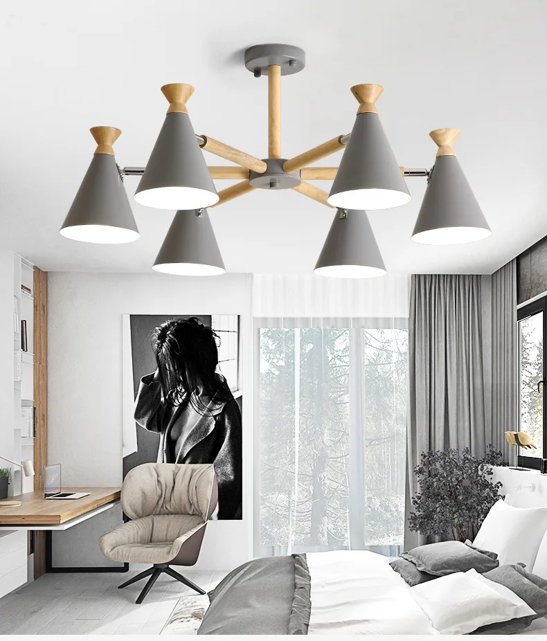 Lustra lampa современный светодиодный гостиная спальня кабинет отель потолочная лампа Macaron деревянная люстра креативный