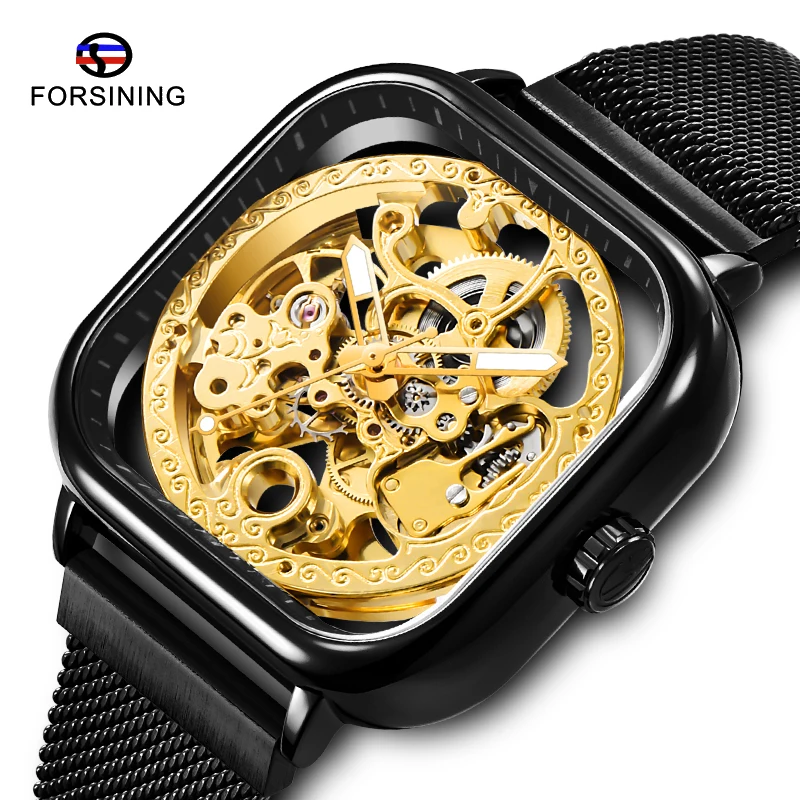 

Luxury Brand FORSINING Men Automatic Mechanical Watch Transparent Case Magnet Strap Mens Wristwatches Skeleton Luminous Clocks