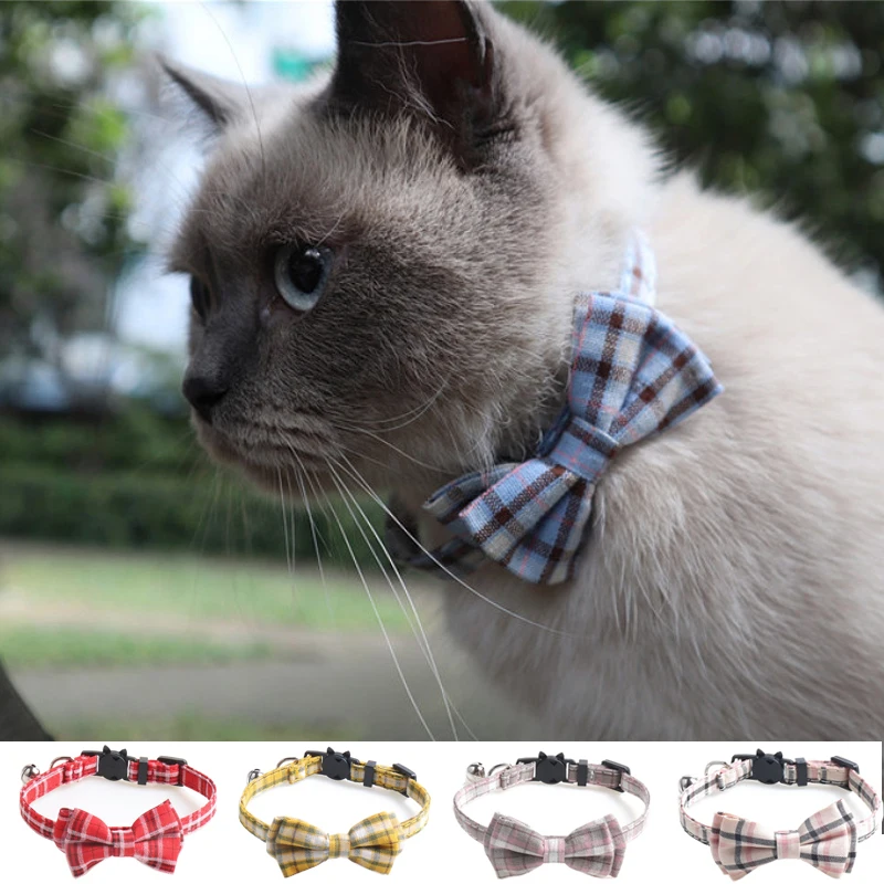 

Cat Collars Safety Breakaway Collar with Cute Detachable Bowktie Charm Pet Adjustable Classic Plaid Collar for Puppy Cat Kitten