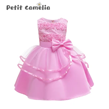 

Hot Summer Dress Princess Baby Clothes Bow Girls Party Dress Appliques Ribbons Draped Kids Formal Embroidery Costume