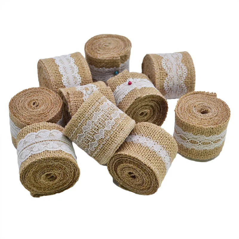 5CM*2M Sisal Burlap Ribbon Lace Trim Jute Hessian Burlap Roll Vintage Wedding Centerpieces Decoration Gift Bottle Wrap DIY Craft
