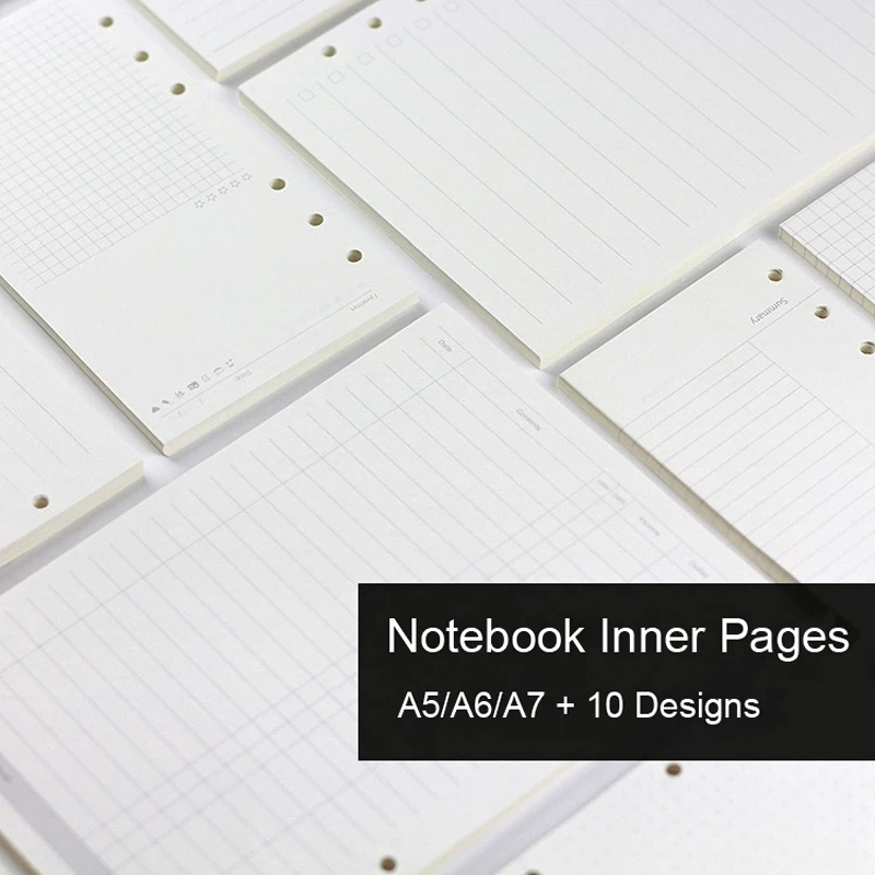 Recambio de cuaderno de hojas sueltas A5 A6 A7, carpeta espiral, diario de página interior, planificador mensual semanal, línea de lista, cuadrícula de puntos, papel interior