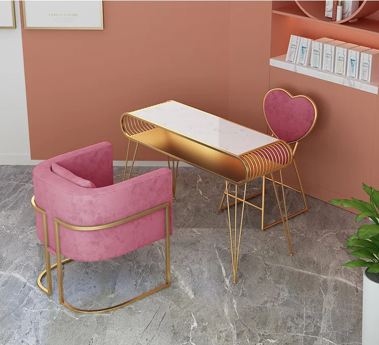 Golden marble manicure table and chair single double three person manicure table shop and chair