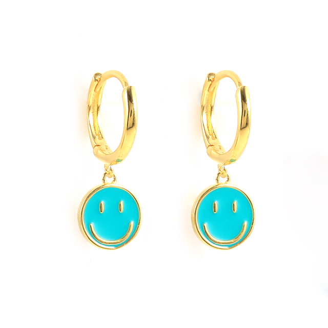 925 Sterling Silver Funny Smile Face Pendant Hoop Earrings For Women Colored Enamel Smiley Charm Circle Earrings Jewelry