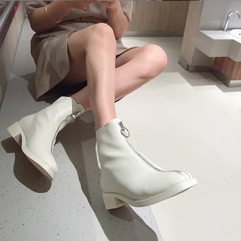 

Ankle Boots women Short Boots flat platform shoes Ladies fashion Casual Front zipper Round toe boots Autumn