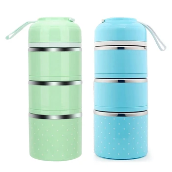 

2 Pcs Lunch Box Stainless Steel Leakproof Food Storage Containers with Insulated Lunch Box for Adult and Office Three Floors (Bl