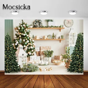 

Mocsicka Christmas Backdrop for Photography Christmas Pine Tree Gift White Wall Baby Kids Portrait Background Photo Shoot Studio