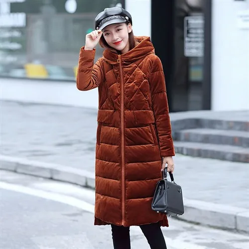 

Winter Cotton Dress Women's Mid-length 2019 New Style Hooded Gold Velvet Cotton-padded Clothes Versatile Korean-style Thick over