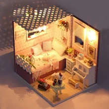DIY Doll House Furniture 3D Wooden Handmade Puzzle House LED Light Miniature Dollhouse Toys For Children Birthday Gifts M007