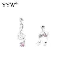 Asymmetric Earrings 925 Sterling Silver With Cubic Zirconia Earrings Musical Note Shape Classic Design Romantic Jewelry