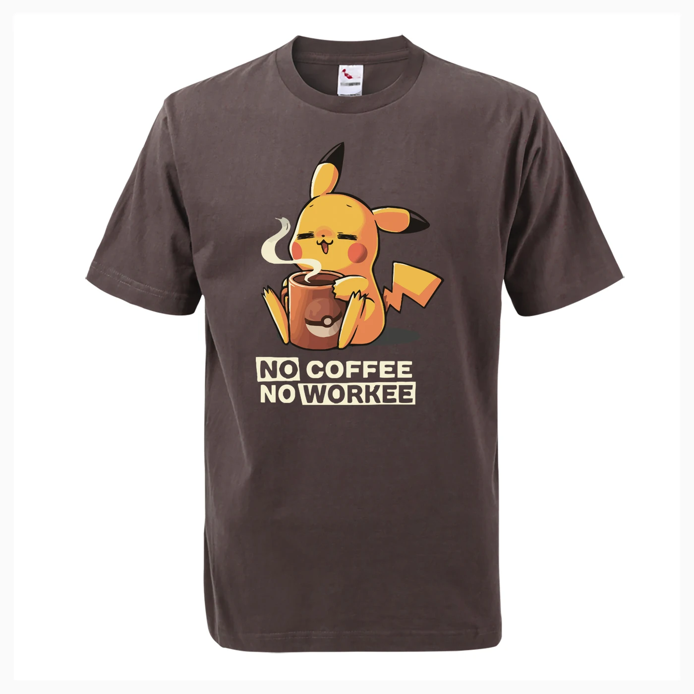 Новое поступление, футболка No coffee No Workee, японское аниме, забавная Мужская футболка,, летняя мода, повседневная, свободная, хлопковая, высокое качество, топы, футболки - Цвет: Brown