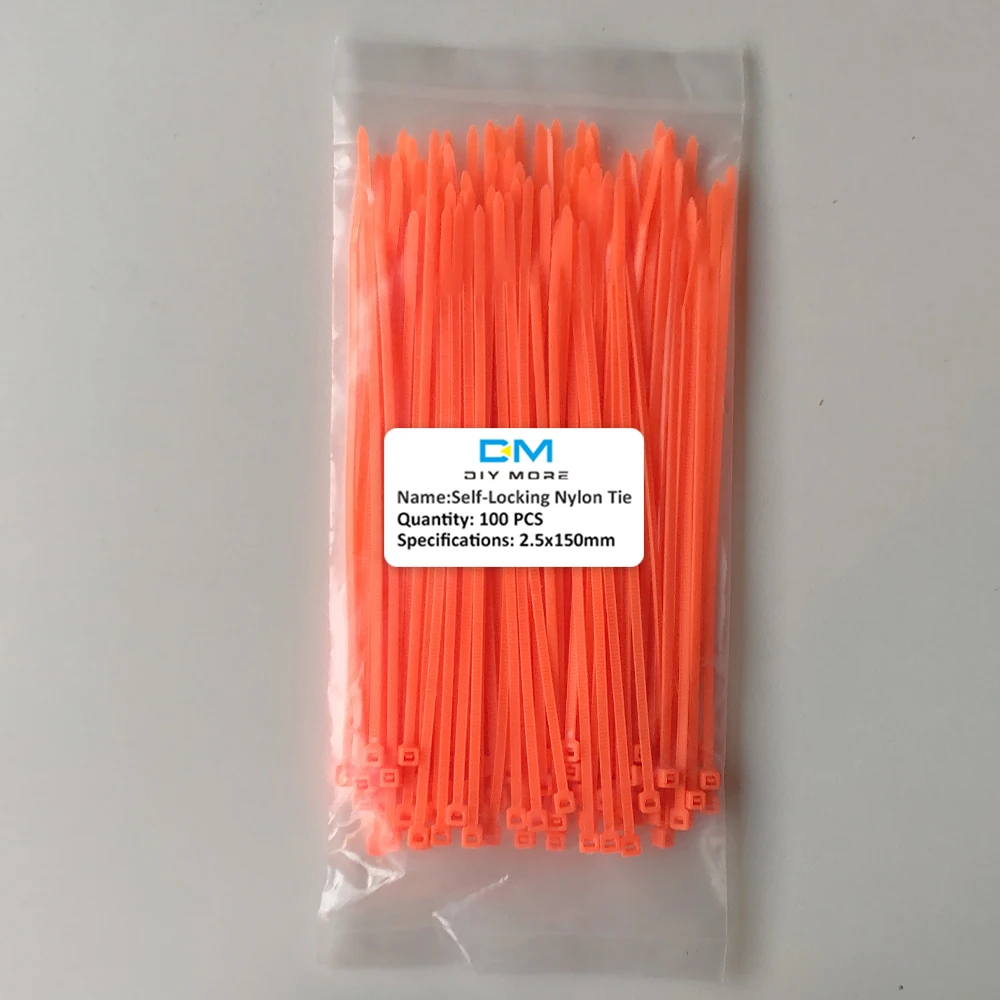 100 шт 150 мм самоблокирующиеся Нейлоновые кабельные стяжки 150 мм* 2,5 мм 12 цветов пластиковая застежка молния кабель крепкие связывающие ремни провод UL сертифицированный - Цвет: Orange