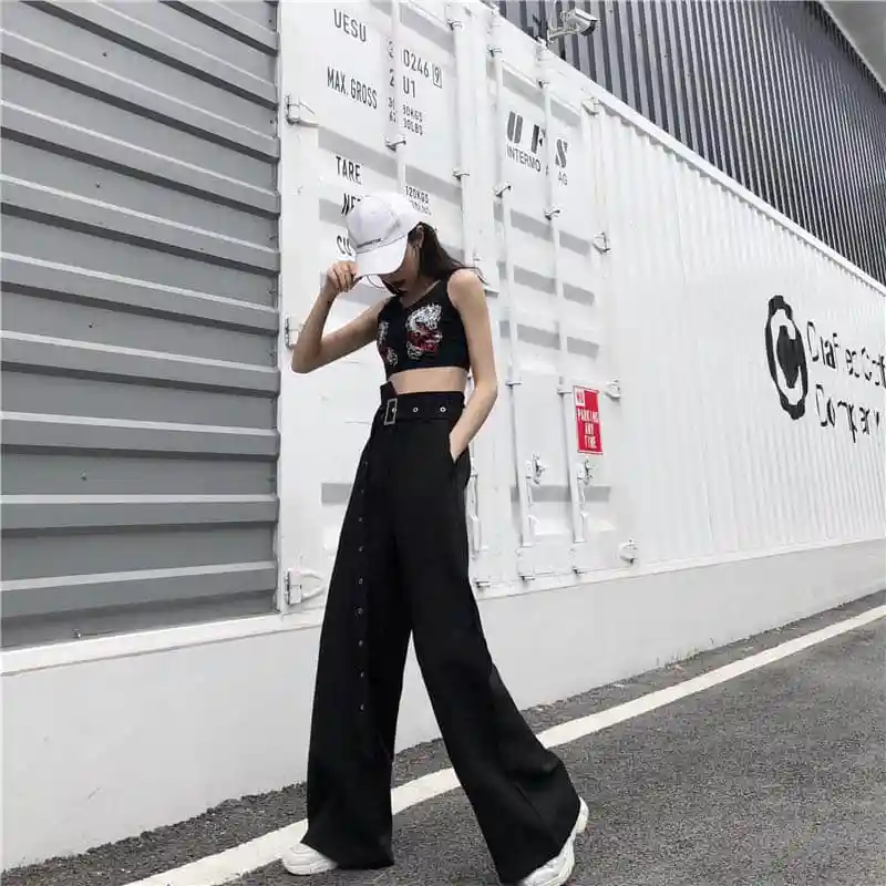 NiceMix Harajuku пояс широкие брюки женские брюки с высокой талией сплошной цвет длинные брюки весна осень повседневные свободные женские брюки