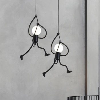 

Vintage Loft LED E27 Pendant Lamp Indoor Iron Little Climb Man Kitchen Kid Bedroom Living room Retro Home Decor Hanging lighting
