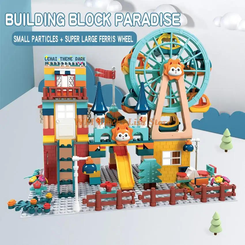 636-50 Building Block Slide Car Track Castle Ferris Wheel Creativity Bricks Accessories Combination Toys Children Puzzles Gift