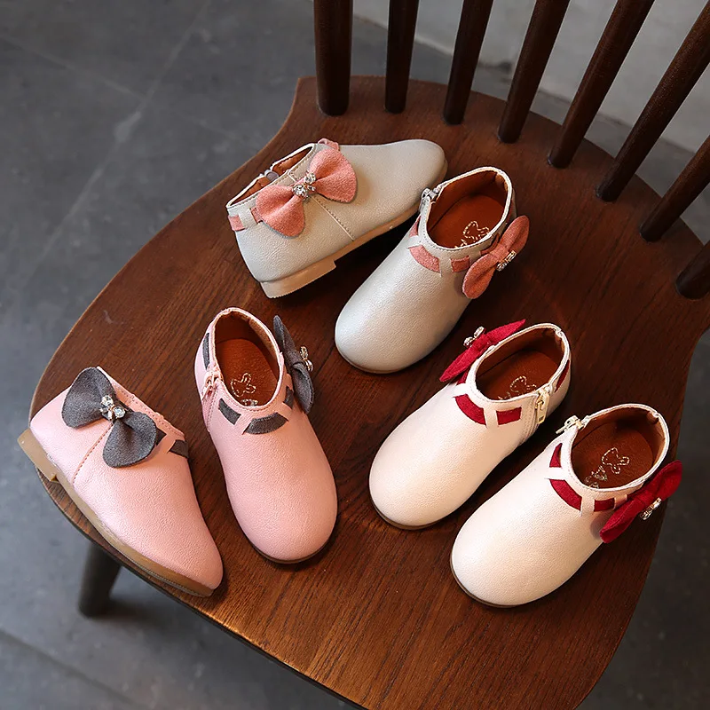 

2019 Spring And Autumn New Style Girls Bow Children Anti-slip CHILDREN'S Shoes Side Zipper Fashion Breathable Child Short Boots