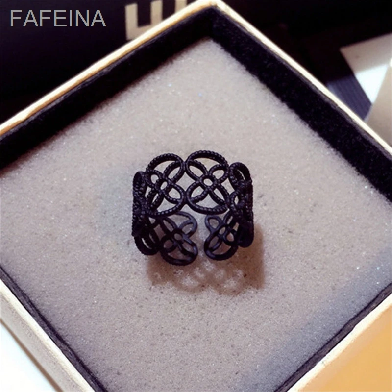 

New Fashion Open Rings For Women Rings Exquisite Trend Black Hollow Flower Adjustable Ring Women Jewelry