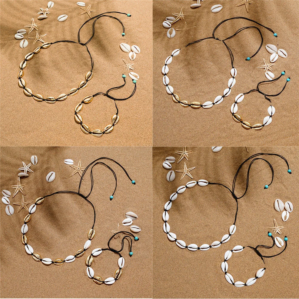 

SEDmart Boho Natural Sea Shell Necklace Choker Bracelet Set for Women Fashion Adjustable Rope Chain Jewelry Beach Jewelry Gifts