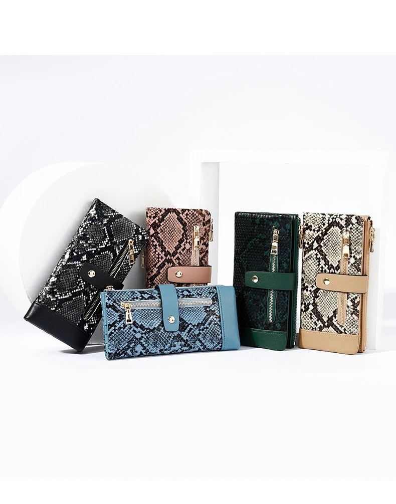 NEW Serpentine Leather Wallet Zipper Cell Phone Pocket Coin Card Holder Ladies Purses Women Wallets Clutch Long Female Carteira