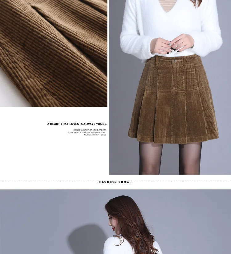 Простая и стильная Вельветовая плиссированная юбка, осень и зима, новые корейские юбки с завышенной талией
