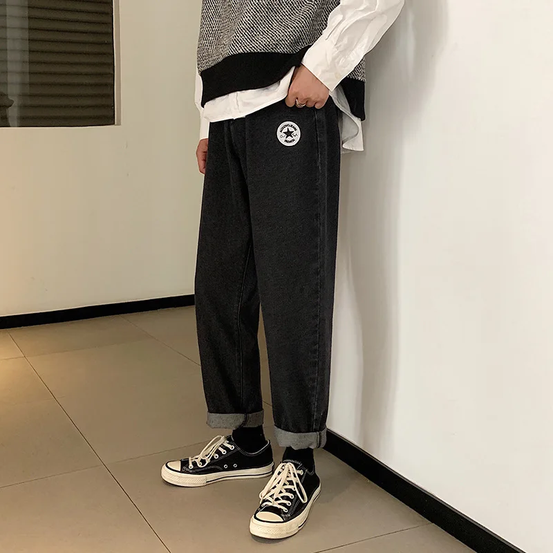 

Men Korean-style Loose Autumn Jeans Popular Brand Pants Trend Casual Hong Kong Style Straight Wide-Leg Capri Pants