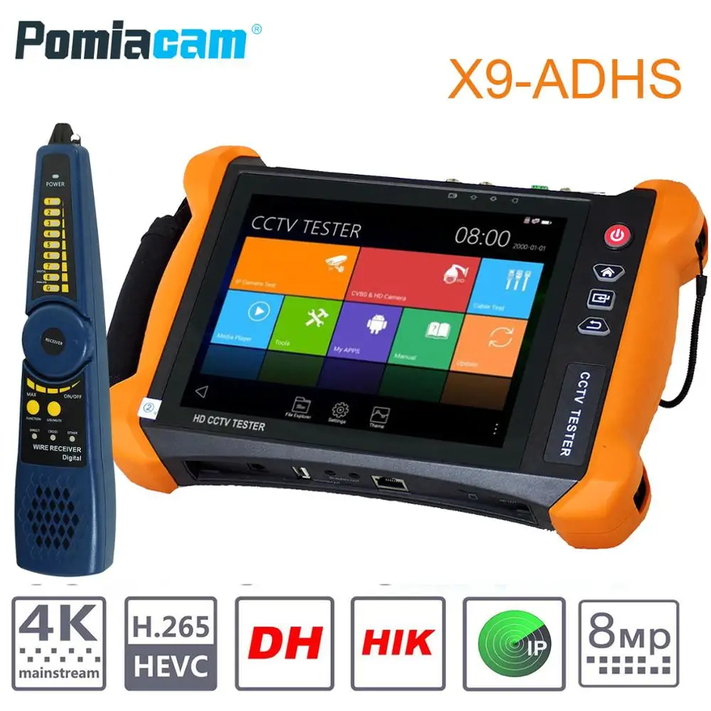 IP камера X9ADHS тестер POE 8MP TVI CVI 5MP AHD SDI CVBS CCTV монитор 8 дюймов сенсорный экран 2K H.265