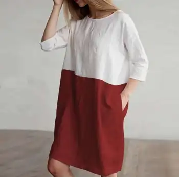 

clothing OWLPRINCESS Loose Solid Color Splicing Dress round Neck Three-Quarter Sleeve Dress