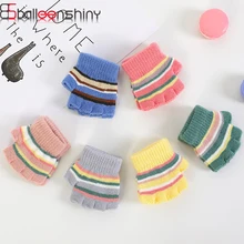 BalleenShiny, детские вязаные перчатки, перчатки без пальцев для малышей, радужные полосы для мальчиков и девочек, детские теплые зимние варежки, аксессуары