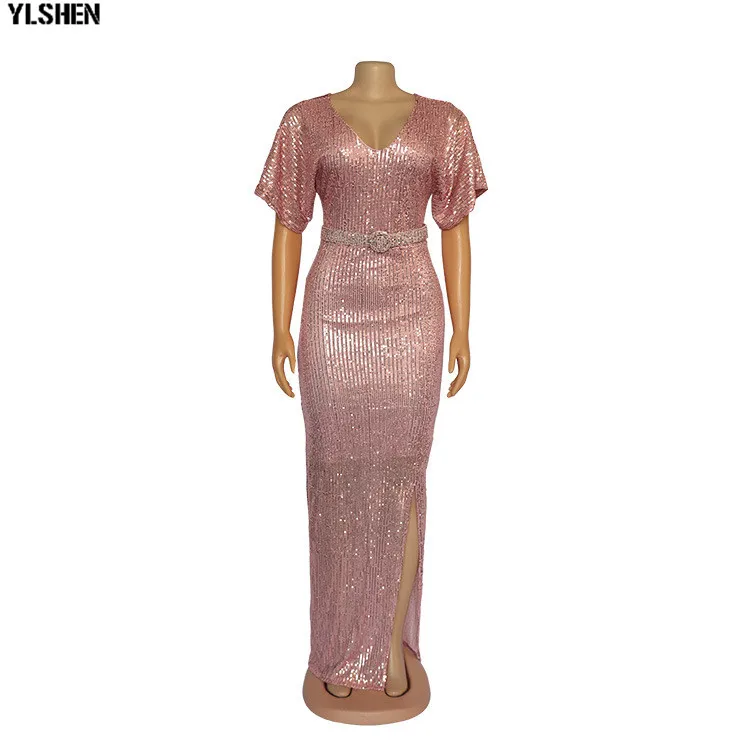 New African Dresses for Women Fashion Sequins Fur Fabric Bodycon Long Maxi Dress African Clothes Lady Elegant Paty Evening Robe 10