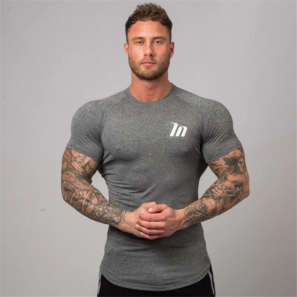 Compression T-shirt Running Sport Mens Gym Fitness Superelastic Quick dry Skinny t shirt Summer Male Jogging Training Tees Tops