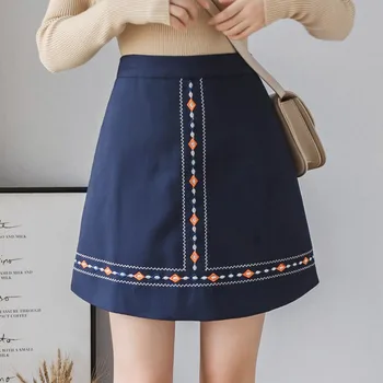 

Ethnic Embroidery High Waist Women Skirt Mini A-line Pencil Skirts Elegant Bodycon Skirt Elegant Straight Skirt