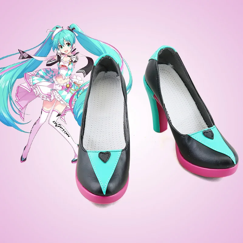 Новинка года; обувь для костюмированной вечеринки Vocaloid Hatsune Miku; обувь в стиле аниме; вечерние женские туфли на высоком каблуке для Хэллоуина; Размеры 35-43