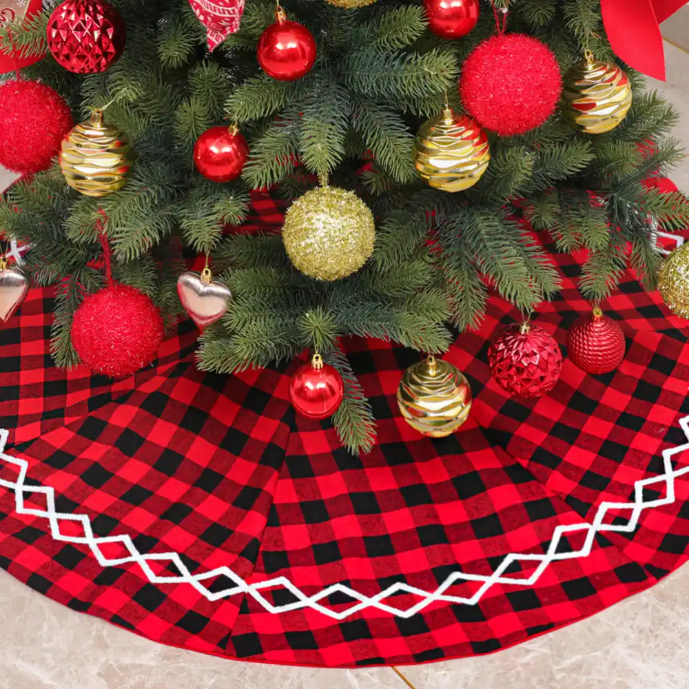 1pc Christmas Decorations Christmas Tree Accessories Black Red Christmas Tree Skirt Cloth Christmas Tree Apron Red Black 48inch Pendant Drop Ornaments Aliexpress