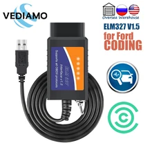 Elm327 usb v1.5 com hs/ms pode alternar o adaptador de usb do varredor obd2 de forscan para a codificação de ford elmconfig, leitor de código de focccus obdii