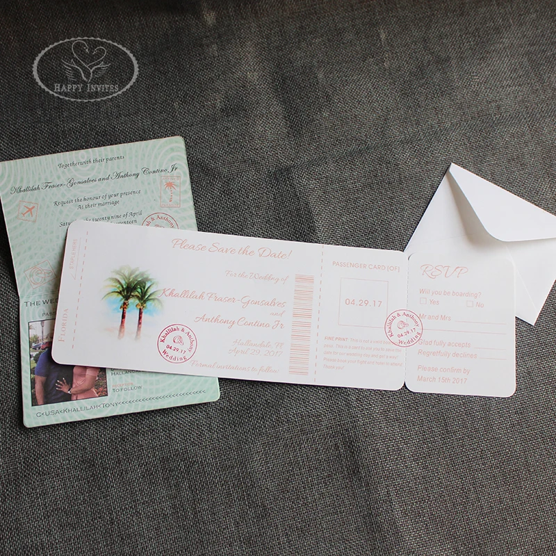 HI1132-18 Unique Invitation Card Passport Sytle Wedding Invitation Wedding Passport with Passenger Ticket Save the Date