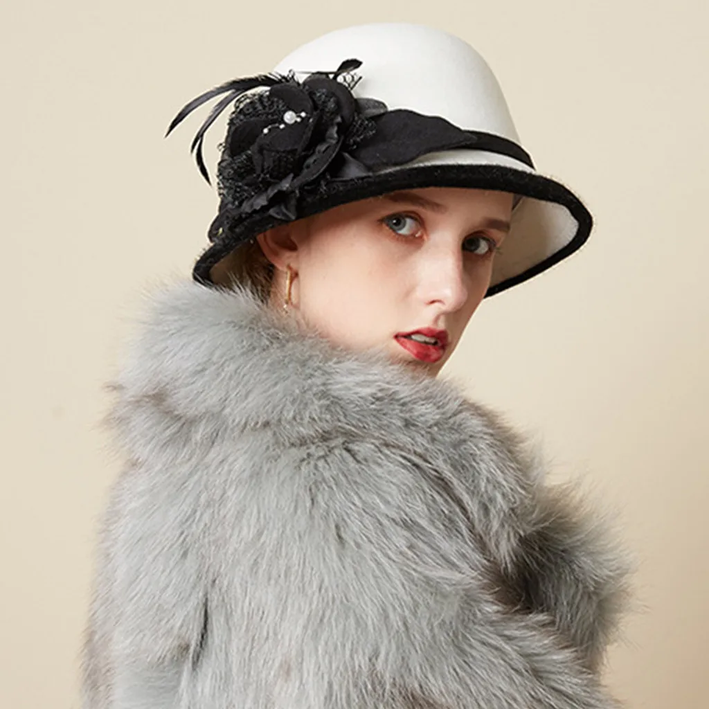 Шляпа черная для женщин Элегантный церковный шерстяной головной убор свадебный модный головной убор женские вечерние аксессуары для волос# p1