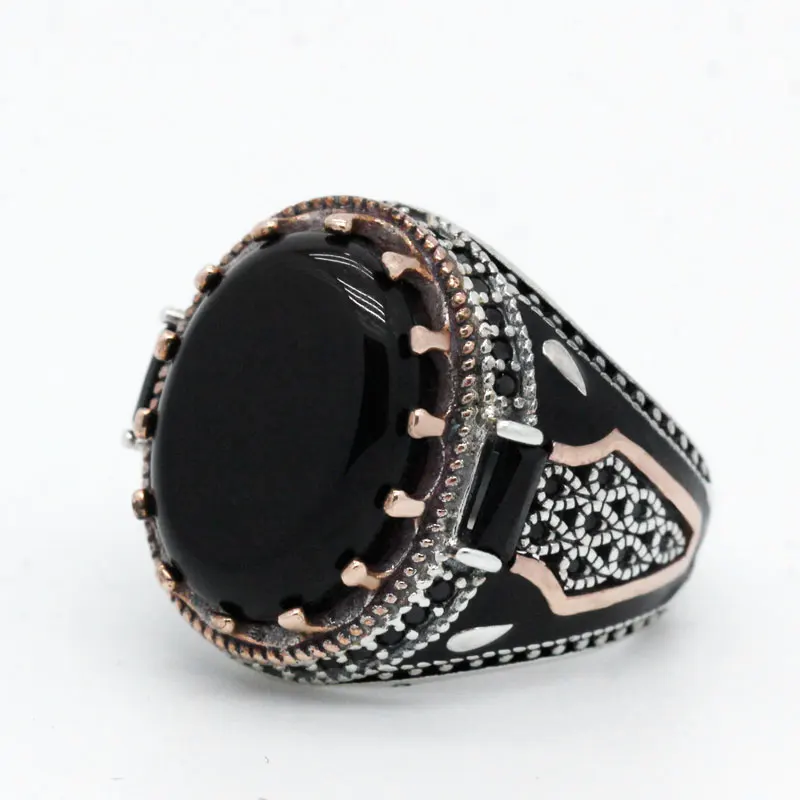 Anillo Vintage de Plata de Ley 925 para hombre y mujer, joyería de Turquía hecha a mano con estampado de pata de piedra de ónix, regalo de boda