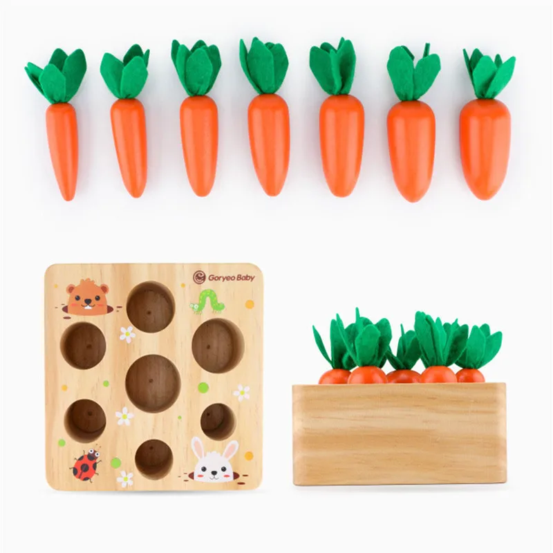 Montessori Toy Wooden Toys Pulling Carrot Shape Matching Size Cognition Baby Toy Educational Toy For Children Kids Gift Dropship